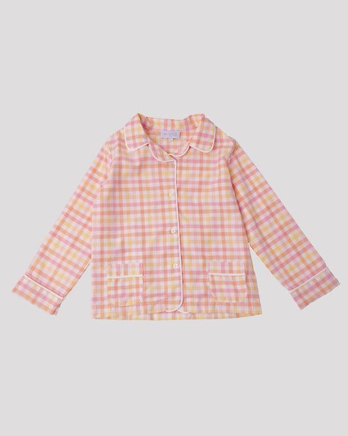 Pijama din bumbac cu saculet cu carouri galbene